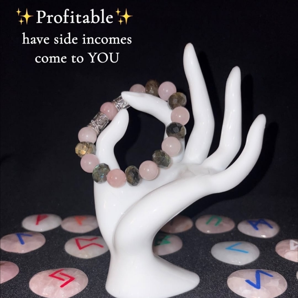 Elegant  Rose Quartz And Labrodorite Bracelet with Runes